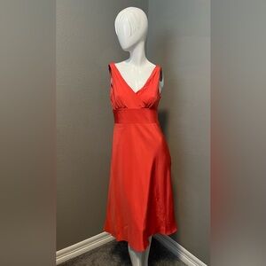J. CREW Women’s  Sophia Coral 100% Silk V-Neck Sleeveless Midi Dress Size 6